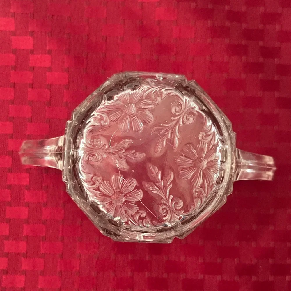 Vintage Clear Glass Sugar Bowl with Double Handles – Pressed Floral Design